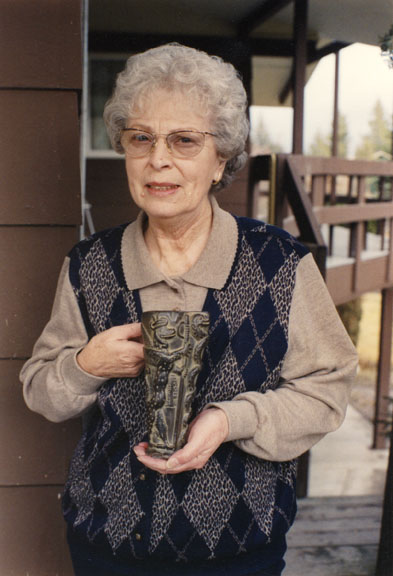 Catherine Prosser with artifact